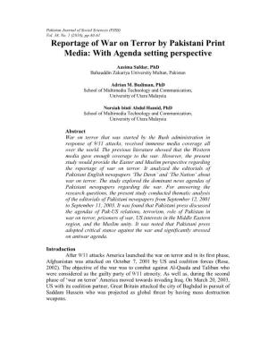 Reportage of War on Terror by Pakistani Print Media: with Agenda Setting Perspective