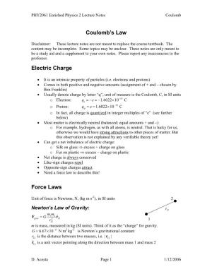 Coulomb's Law Electric Charge Force Laws