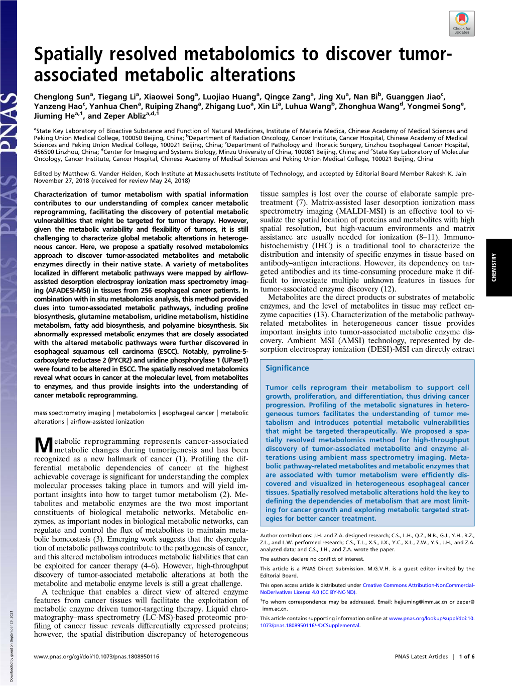 Spatially Resolved Metabolomics to Discover Tumor- Associated Metabolic Alterations