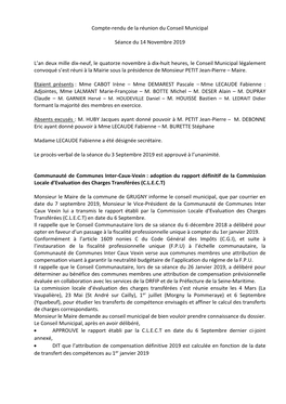 Compte-Rendu De La Réunion Du Conseil Municipal Séance Du 14