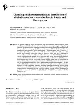 Chorological Characterization and Distribution of the Balkan Endemic Vascular Flora in Bosnia and Herzegovina