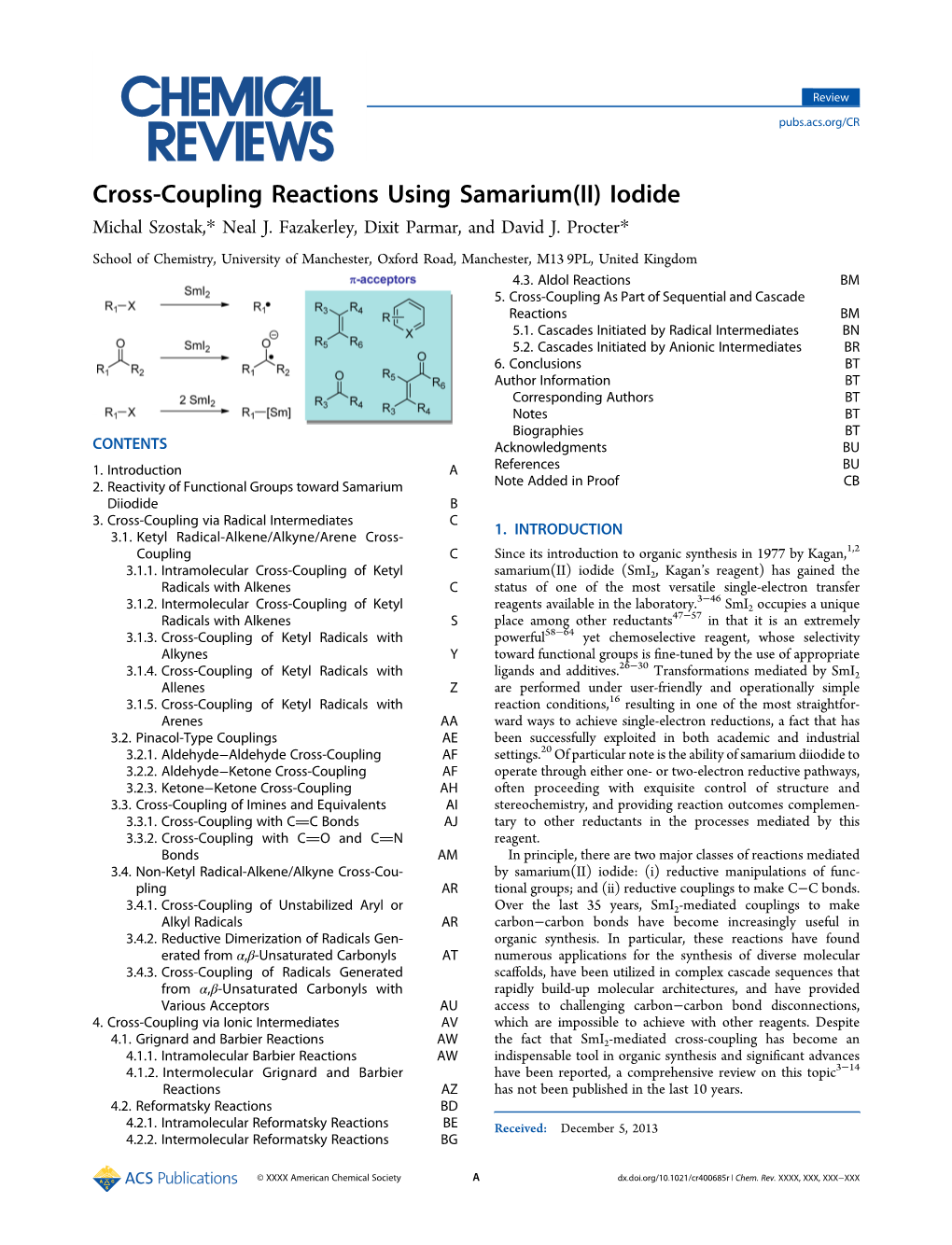 Cross-Coupling Reactions Using Samarium(II) Iodide Michal Szostak,* Neal J