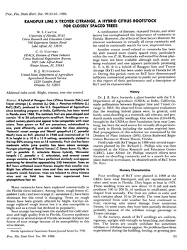Rangpur Lime X Troyer Citrange, a Hybrid Citrus Rootstock for Closely Spaced Trees