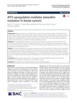 AFF3 Upregulation Mediates Tamoxifen Resistance in Breast