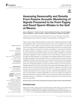 Assessing Seasonality and Density from Passive Acoustic Monitoring of Signals Presumed to Be from Pygmy and Dwarf Sperm Whales in the Gulf of Mexico