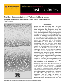 The New Response to Sexual Violence in Sierra Leone: Structural Adjustments and Indicators in the Course of Justice Reform Todd Foglesong