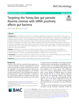 Targeting the Honey Bee Gut Parasite Nosema Ceranae with Sirna Positively Affects Gut Bacteria Qiang Huang1* and Jay D