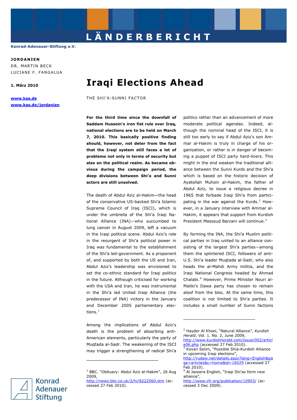 Iraqi Elections Ahead the SHI’A-SUNNI FACTOR