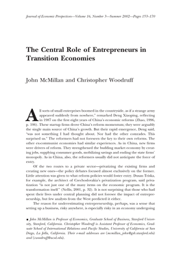 The Central Role of Entrepreneurs in Transition Economies