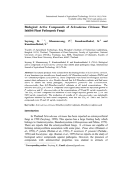 Biological Active Compounds of Scleroderma Citrinum That Inhibit Plant Pathogenic Fungi