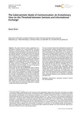 The Cybersemiotic Model of Communication: an Evolutionary View on the Threshold Between Semiosis and Informational Exchange1