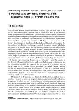 4 Metabolic and Taxonomic Diversification in Continental Magmatic Hydrothermal Systems