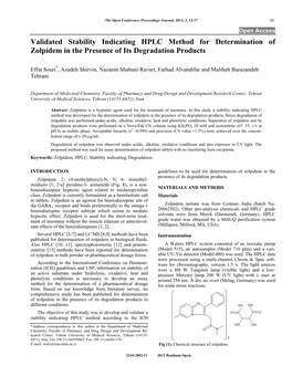 Validated Stability Indicating HPLC Method for Determination of Zolpidem in the Presence of Its Degradation Products