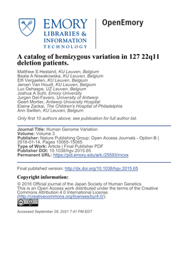 A Catalog of Hemizygous Variation in 127 22Q11 Deletion Patients