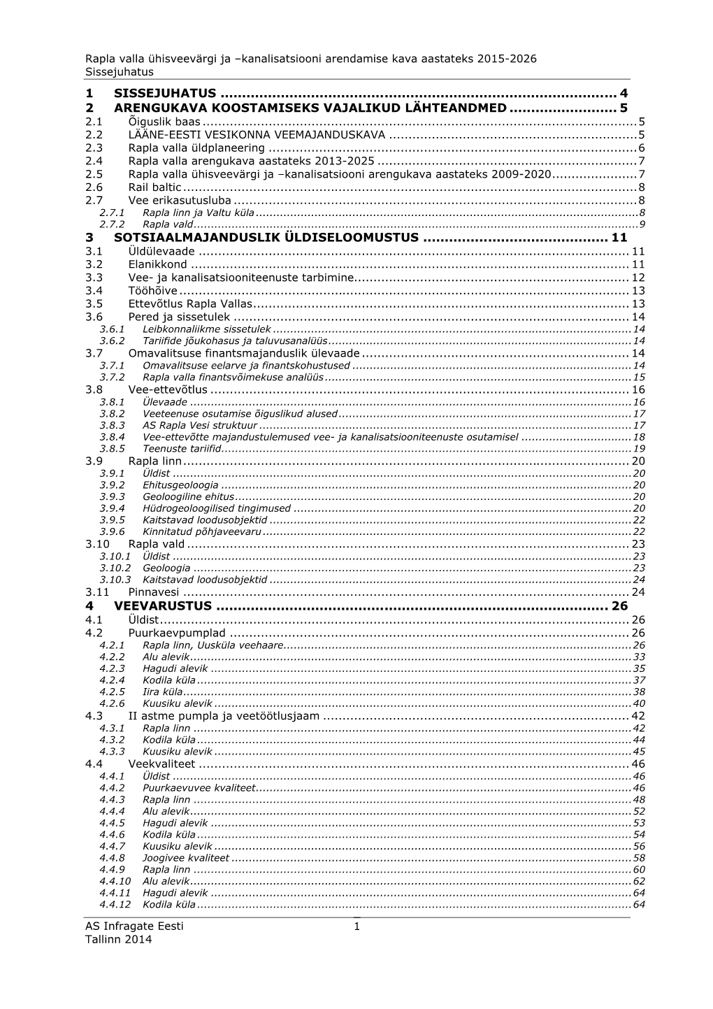 Kanalisatsiooni Arendamise Kava Aastateks 2015-2026 Sissejuhatus