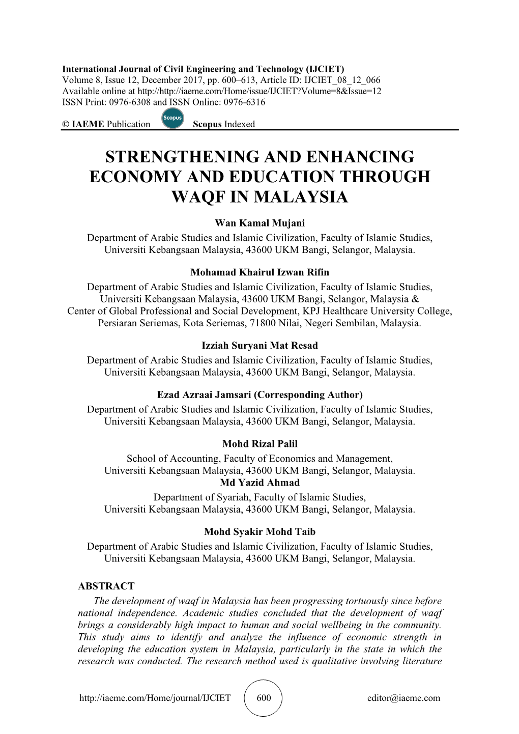 Strengthening and Enhancing Economy and Education Through Waqf in Malaysia