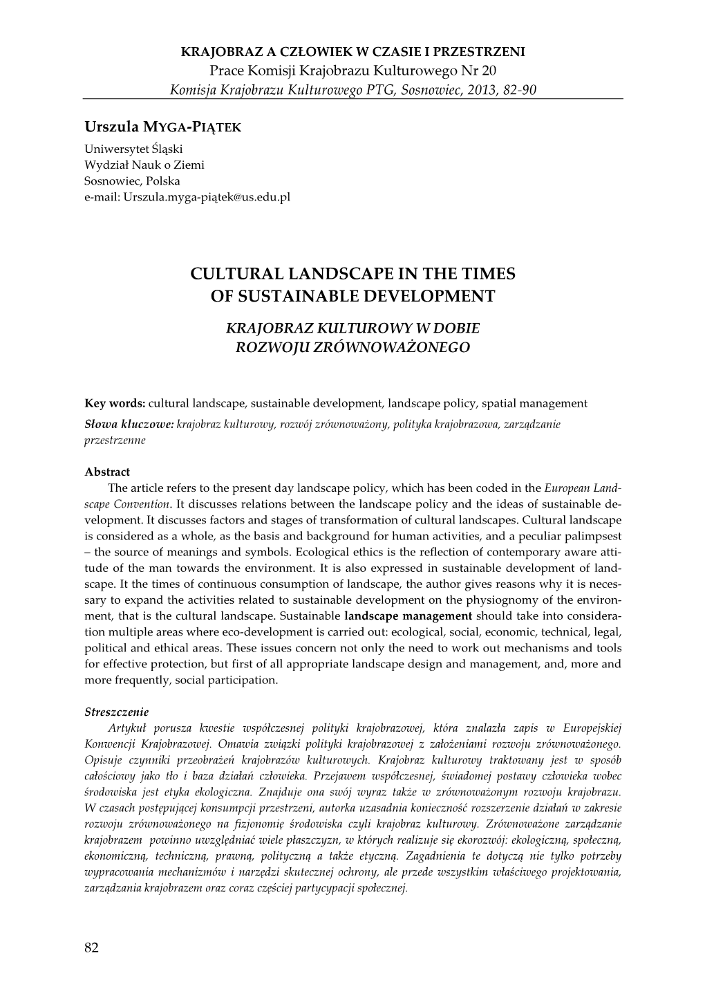 Cultural Landscape in the Times of Sustainable Development