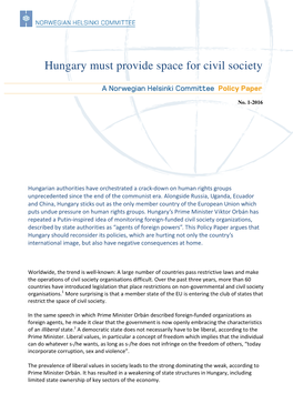 Hungary Must Provide Space for Civil Society