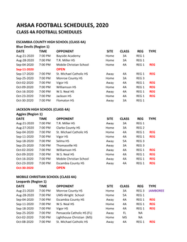 Ahsaa Football Schedules, 2020 Class 4A Football Schedules