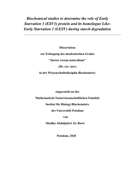 ESV1) Protein and Its Homologue Like- Early Starvation 1 (LESV) During Starch Degradation