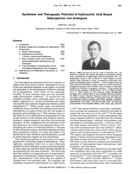 Syntheses and Therapeutic Potential of Hydroxamic Acid Based Siderophores and Analogues