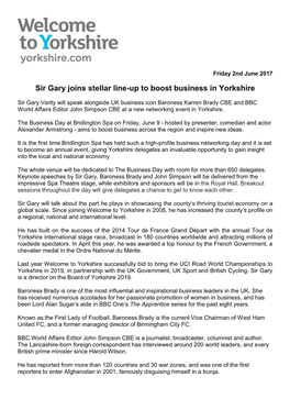 Sir Gary Joins Stellar Line-Up to Boost Business in Yorkshire