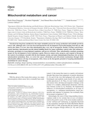 Mitochondrial Metabolism and Cancer