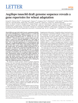 Aegilops Tauschii Draft Genome Sequence Reveals a Gene Repertoire for Wheat Adaptation
