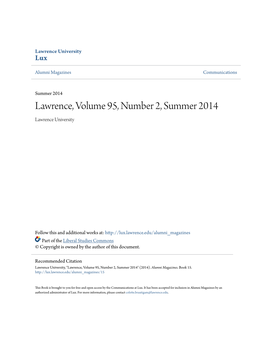 Lawrence, Volume 95, Number 2, Summer 2014 Lawrence University