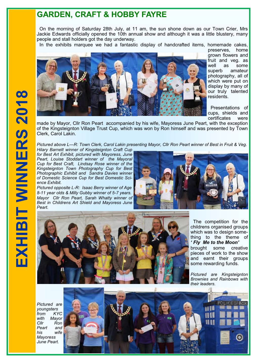 EXHIBIT WINNERS 2018 Pictured Are Kingsteignton Brownies and Rainbows with Their Leaders