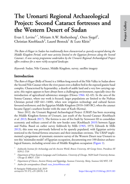 The Uronarti Regional Archaeological Project: Second Cataract Fortresses and the Western Desert of Sudan Evan I