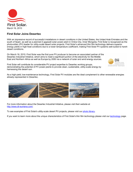 First Solar Joins Desertec