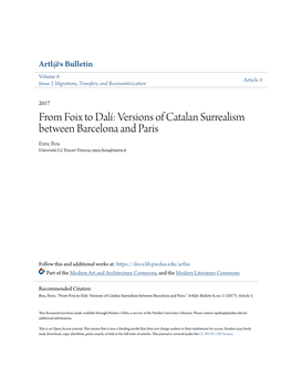 Versions of Catalan Surrealism Between Barcelona and Paris Enric Bou Università Ca' Foscari Venezia, Enric.Bou@Unive.It