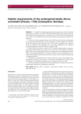 Habitat Requirements of the Endangered Beetle Boros Schneideri