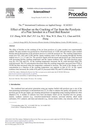 Effect of Biochar on the Cracking of Tar from the Pyrolysis of a Pine Sawdust in a Fixed Bed Reactor Z.Z