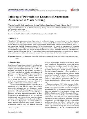 Influence of Putrescine on Enzymes of Ammonium Assimilation in Maize Seedling