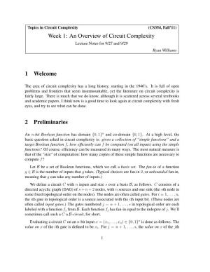 Week 1: an Overview of Circuit Complexity 1 Welcome 2