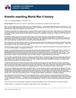 Kremlin Rewriting World War II History | American Foreign Policy Council
