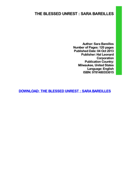 The Blessed Unrest : Sara Bareilles Ebook Free Download