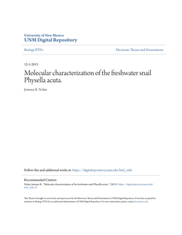 Molecular Characterization of the Freshwater Snail Physella Acuta. Journey R