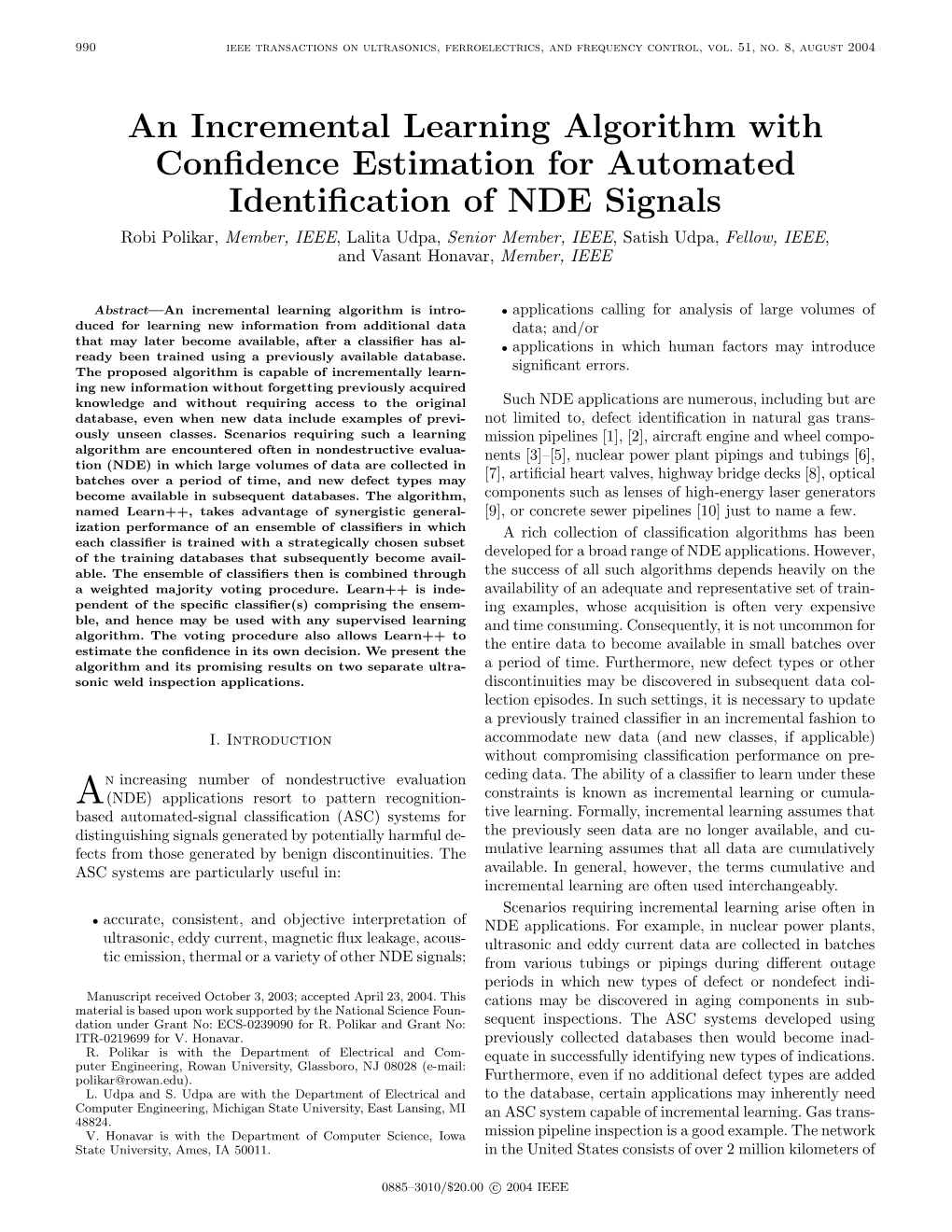 An Incremental Learning Algorithm with Confidence Estimation For