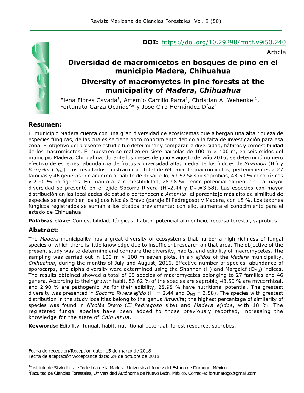 Diversidad De Macromicetos En Bosques De Pino En El Municipio