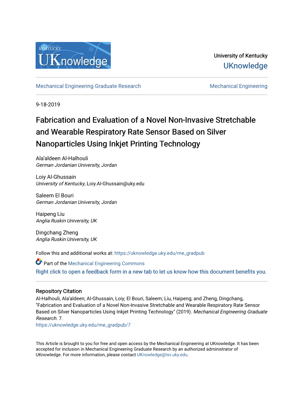 Fabrication and Evaluation of a Novel Non-Invasive Stretchable and Wearable Respiratory Rate Sensor Based on Silver Nanoparticles Using Inkjet Printing Technology