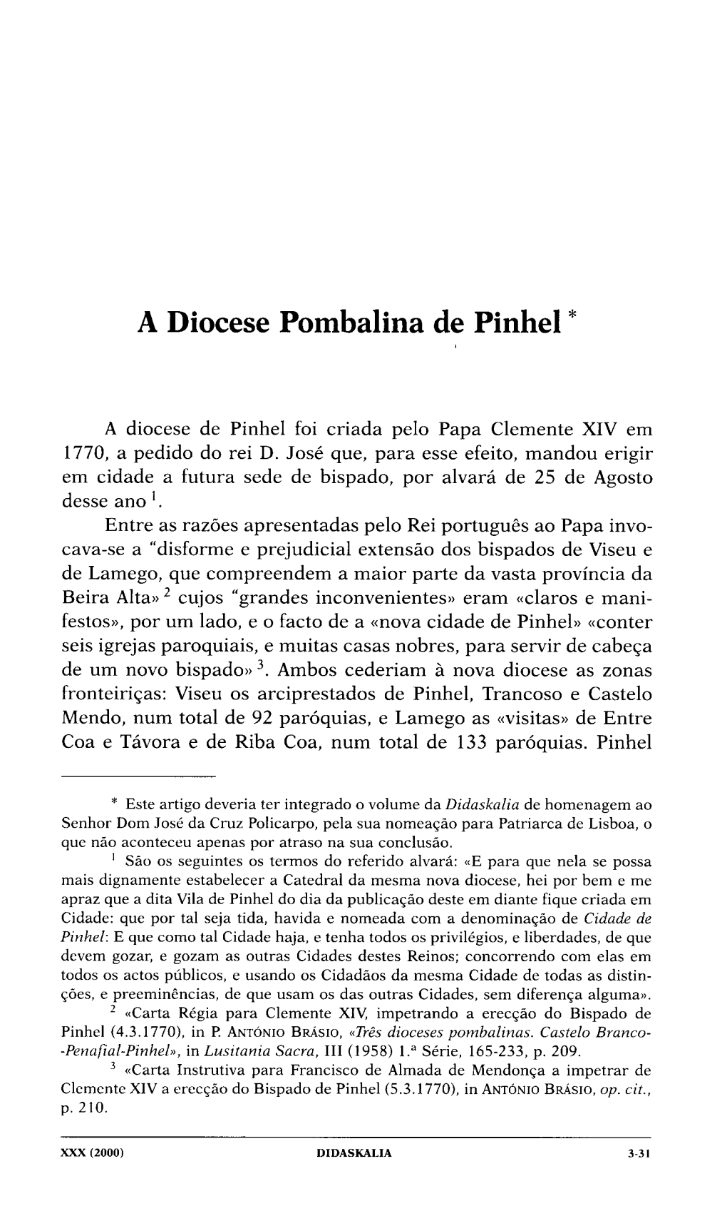 A Diocese Pombalina De Pinhel *