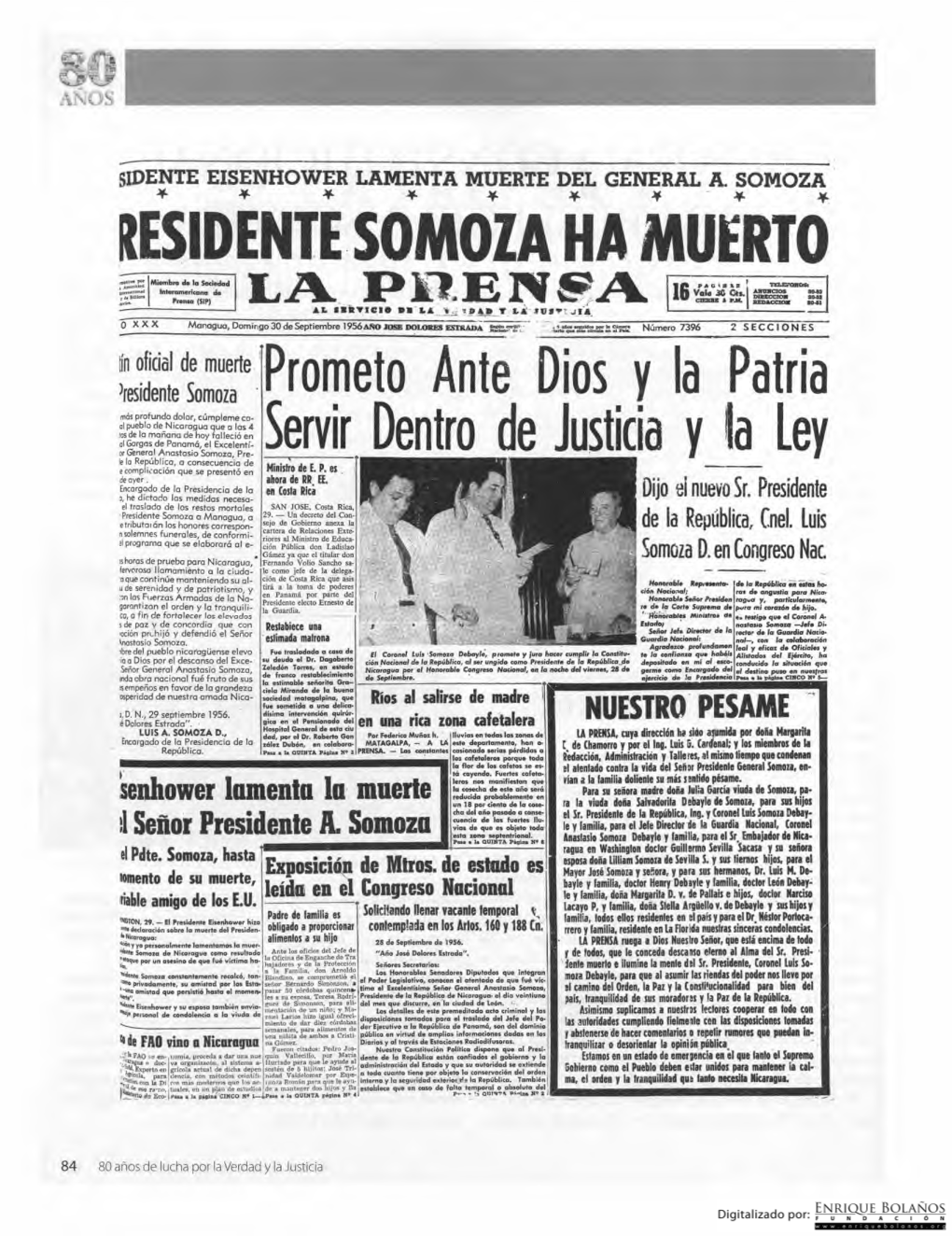80 Años De Lucha Por La Verdad Y La Justicia 80 1956 ANOS SOMOZA MUERE AFERRADO AL PODER