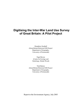 Digitising the Inter-War Land Use Survey of Great Britain: a Pilot Project