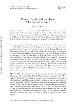 France, Israel, and the Jews: the End of an Era? Emmanuel Navon