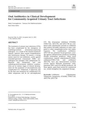 Oral Antibiotics in Clinical Development for Community-Acquired Urinary Tract Infections