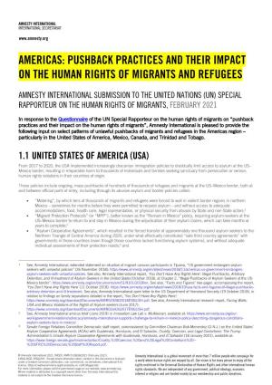 Americas: Pushback Practices and Their Impact on the Human Rights of Migrants and Refugees