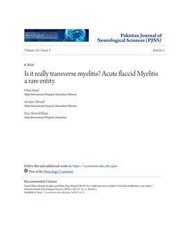 Acute Flaccid Myelitis a Rare Entity. Hina Yusuf Shifa International Hospital